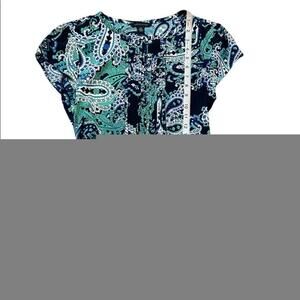 Nwot Tommy Hilfiger Blue & Green Paisley Satin Cap Sleeve Wrap Top S